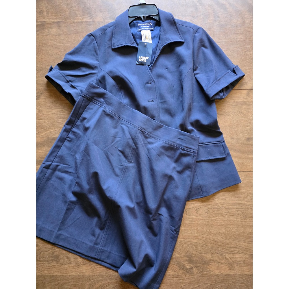 Lands End American Airlines Navy Blue Skirt Suit Set Short Sleeve 12 P custume